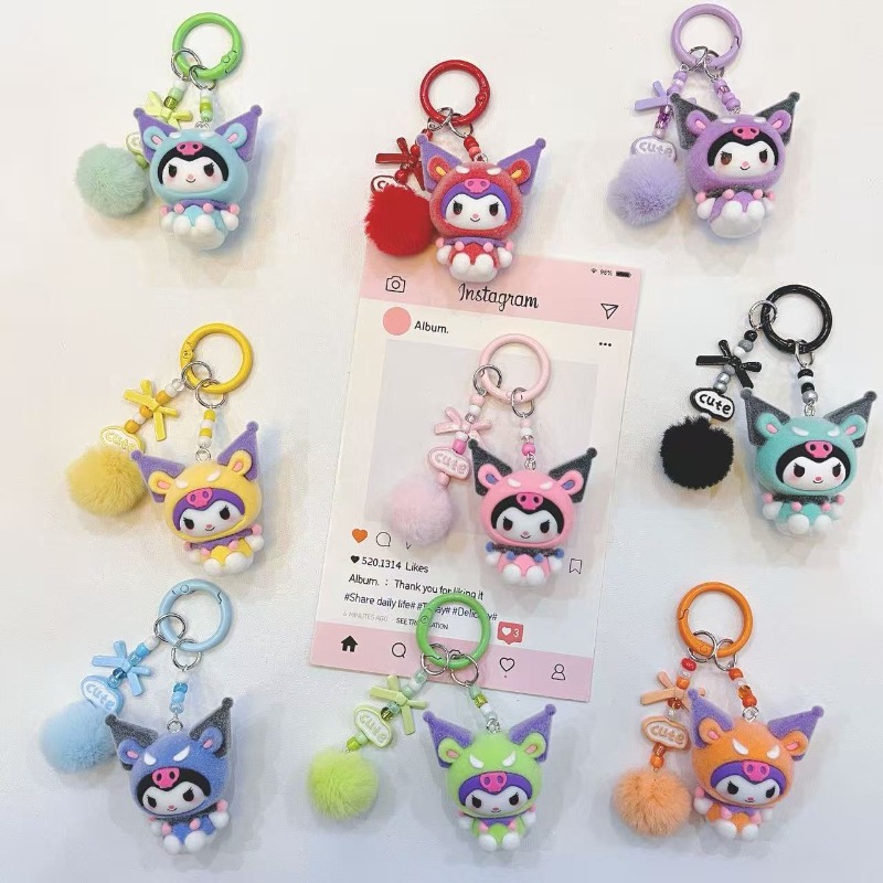 Kawaii Tech Accessories - ファッションクロミフィギュア樹脂キーホルダーかわいい漫画プリント3Dキーリングティーンレディースバックパックペンダント装飾電話ストラップ
