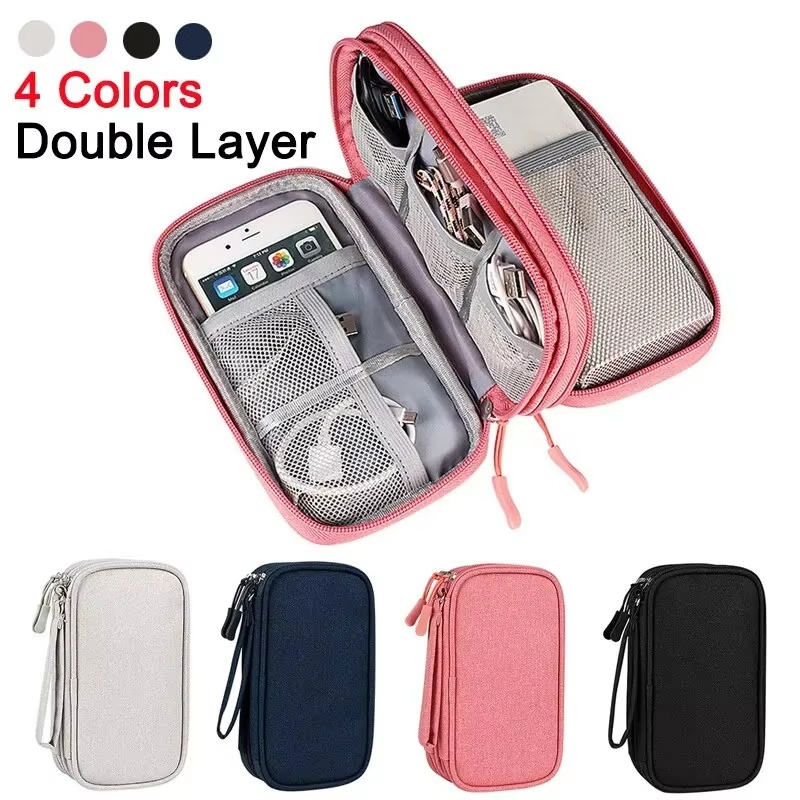 Tech Accessories Case - 旅行防水キャリングバッグエレクトロニクスオーガナイザーポータブル二層収納袋ヘッドセットケーブル U ディスク電源アクセサリー用