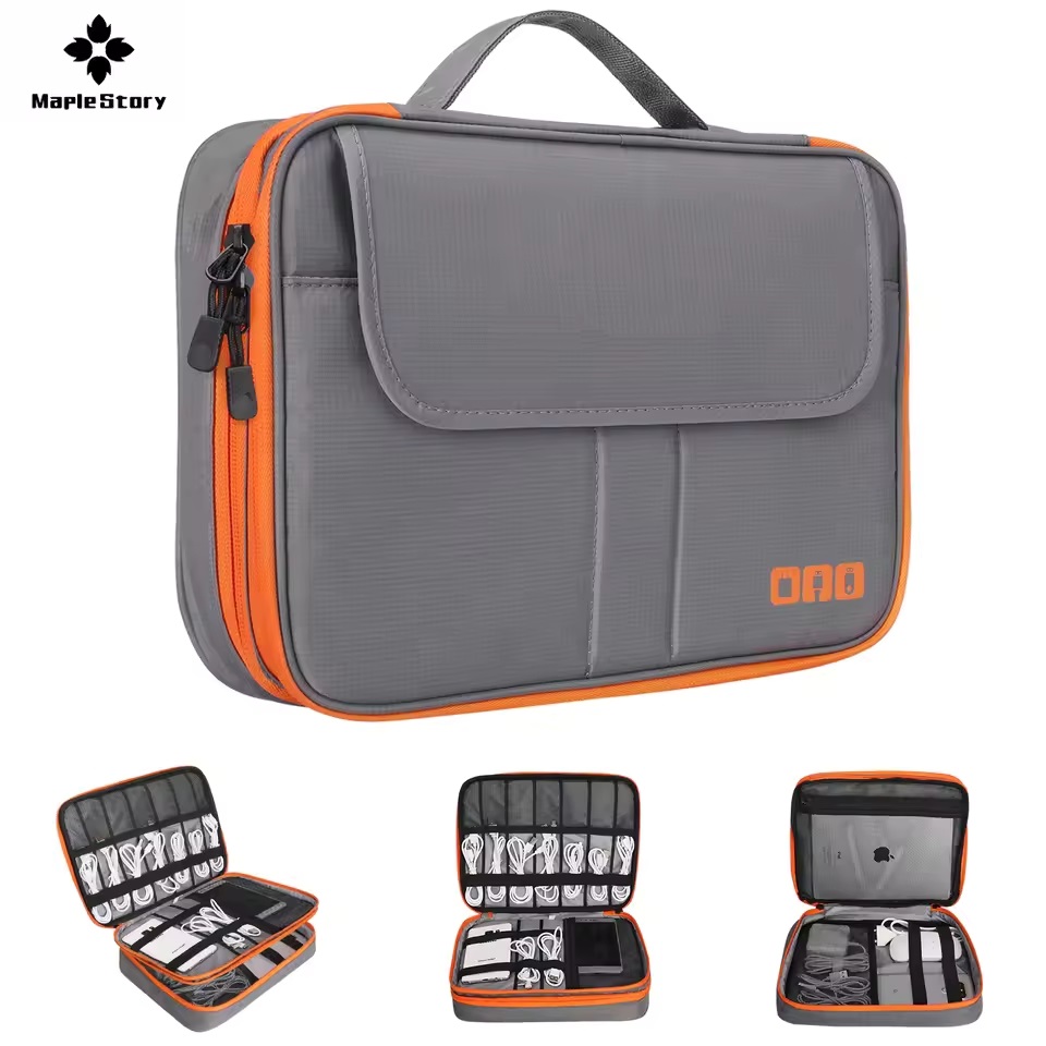 Tech Accessories Case - 旅行用二層式デジタル収納ポーチ、充電器、USBデータケーブルバッグオーガナイザー、防水電子アクセサリーケーブル収納バッグ