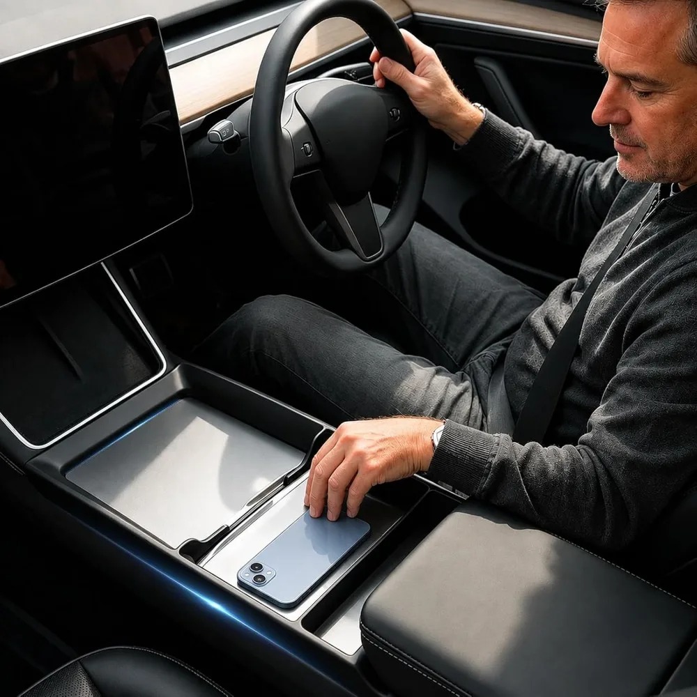 アンチスリップセンターコンソール収納トレイテスラジュニパーモ - Tech Car Accessories のレビューと価格