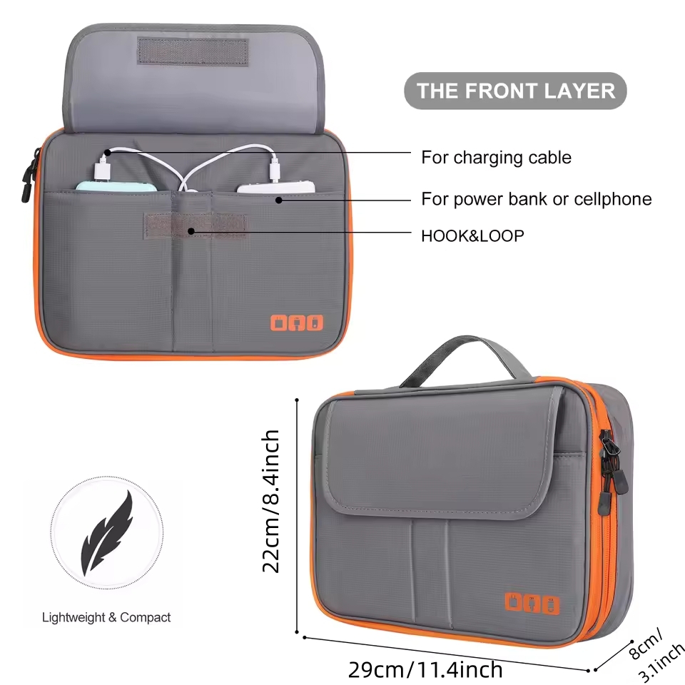 旅行用二層式デジタル収納ポーチ、充電器、USBデータケーブル - Tech Accessories Case のレビューと価格
