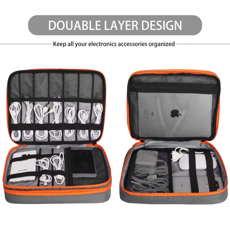 旅行用二層式デジタル収納ポーチ、充電器、USBデータケーブル - Tech Accessories Case のレビューと価格
