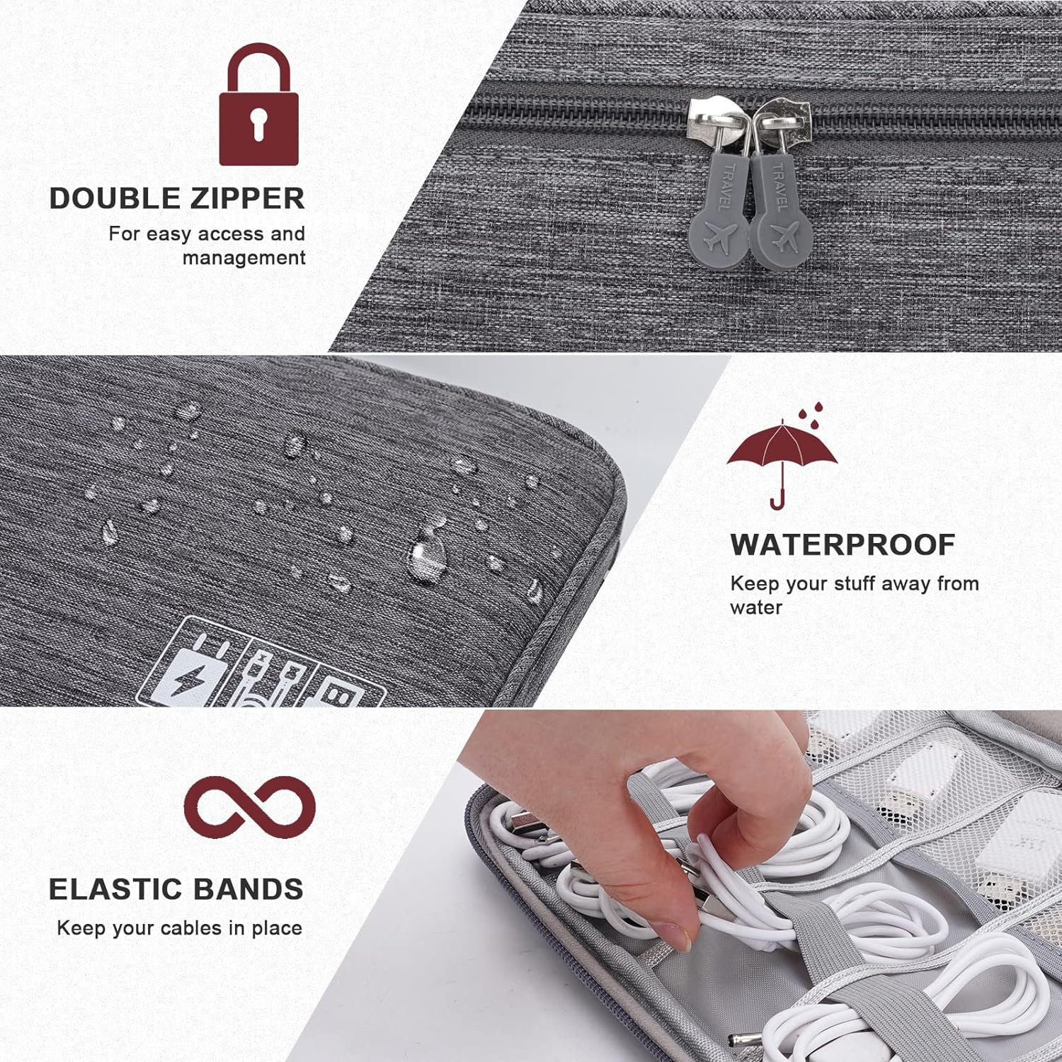 ポータブルデジタル収納バッグ USB ガジェット防水ケーブル - Tech Accessories Case のレビューと価格